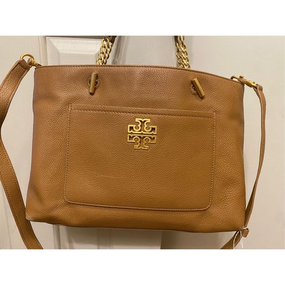 Tory Burch Britten Leather Satchel Tote/Shoulder Bag Bark Brown Tan, MSRP $495 - Picture 14 of 15